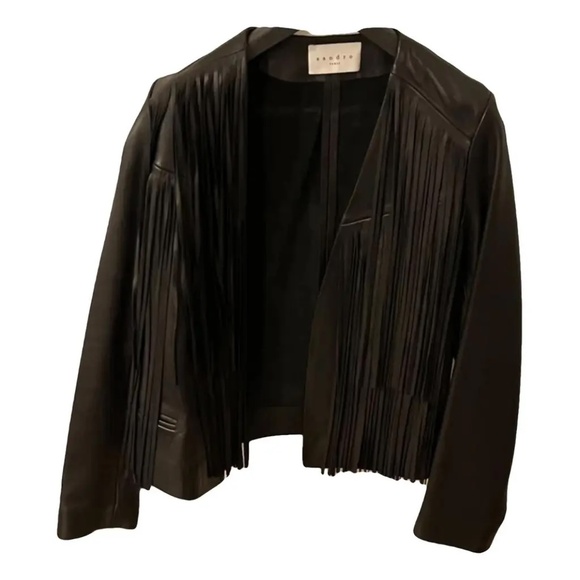 Sandro Leather Fringe Jacket | Size 1 fits like a 2/4 - Picture 2 of 7